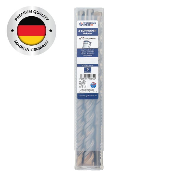 Werkzeugstore24 Hammerbohrer Set, fünfteilig, 16 x 150/210 Millimeter