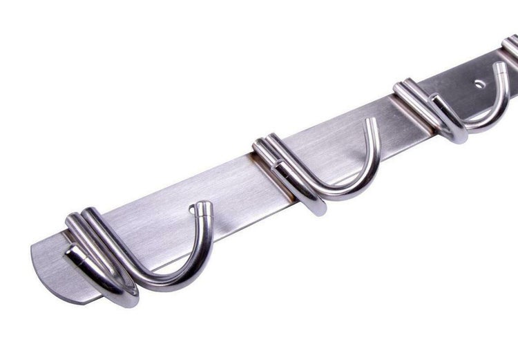 Edelstahl-Hakenleiste mit Doppelhaken zur Wandmontage.