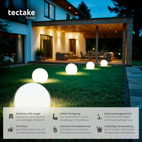 tectake Luminous Globe Kugelleuchte Luminous Globe, LED, mit Fernbedienung inklusive Erdspieß weiß