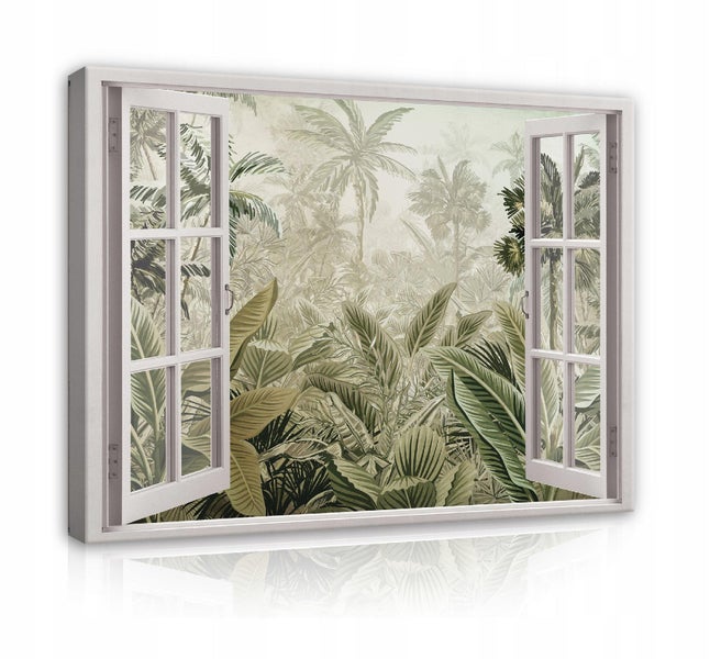 Bilder Fenster Wald Leinwandbild Wohnzimmer 120X80 cm