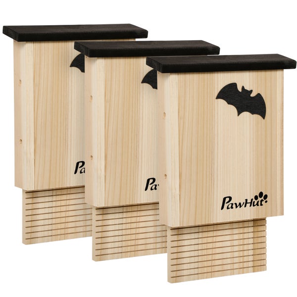 PawHut Fledermauskasten 3er-Set, Fledermaushaus, Nistkasten für Fledermäuse, Fledermausbox zum Aufhängen für Sommer, Winter, Tannenholz, 25 x 6 x 37,5 cm, Natur