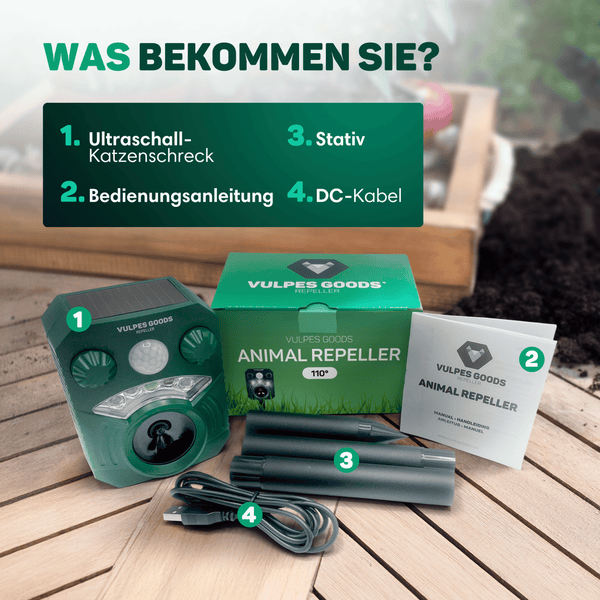 Vulpes Goods Katzenschreck - Ultraschall Tierenvertreiber - Katzenabwehr -Katzenvertreiber - Wasserdicht - 110° - Solar