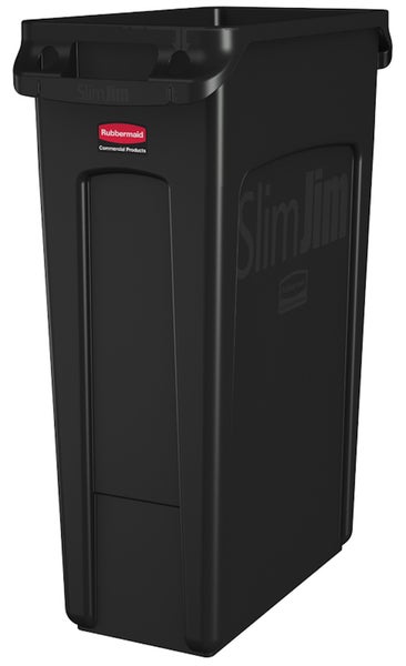 PROREGAL Rubbermaid Slim Jim Mülleimer Mit Belüftungskanälen 87 Liter HxBxT 76,2 x 28 x 56 cm Schwarz