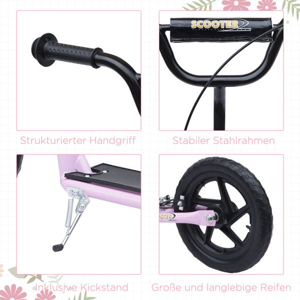 HOMCOM Kinderroller, L120 x B52 x H80-88 cm, Stahl, PVA, EVA, Rosa