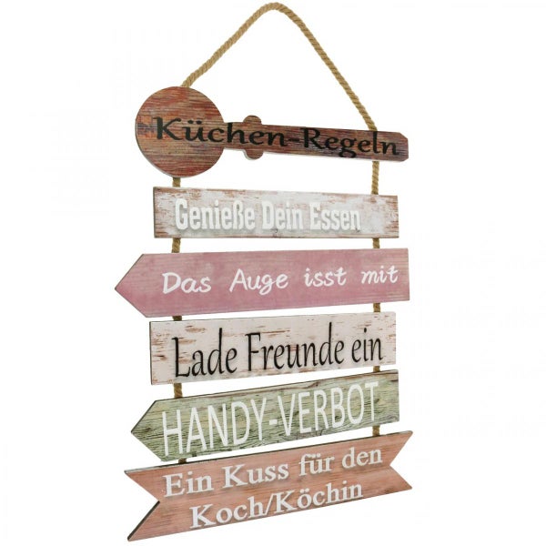 Dekoratives Holzschild mit Küchenregeln zum Aufhängen