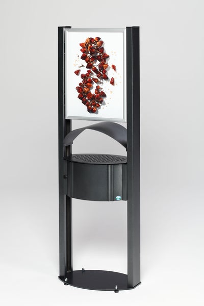 PROREGAL Robuster Standascher Mit Schutzdach Werbefläche Für Aussenbereich 15 Liter HxBxT 180 x 58 x 35 cm Verzinkter Stahl Antik Silber