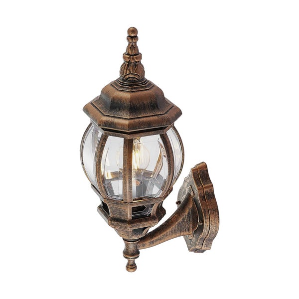 Lindby Wandlampe außen Laterne gold gebürstet, Aussenwandleuchte seewasserfest spritzwassergeschützt IP44 1xE27 max. 60W ohne Leuchtmittel Außenleuchte