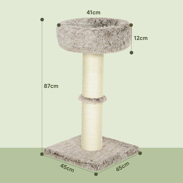 PawHut Kratzbaum 87 cm hoch Katzenbaum mit Bett, dick Stamm, Katzenkratzbaum mit Sisal-Kratzsäulen, für Katzen bis 6 kg, Indoor, Braun
