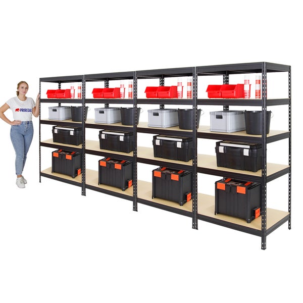 PROREGAL Mega Deal 4x Schwerlastregal Rivet HxBxT 180 x 90 x 60 cm Fachlast 250 kg Schwarz