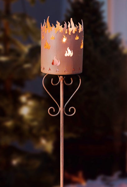 FRANK FLECHTWAREN | Gartenstecker Flammenkelch, METALL, Ø 10 x 12 cm, GH 90 cm, ohne Kerze, passend für Kerzen max. Ø 7 cm