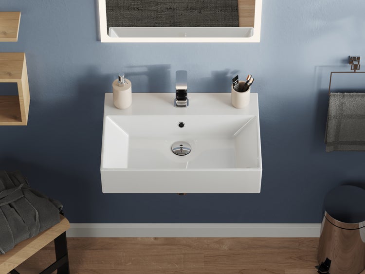 Aqua Bagno Loft Waschbecken – 60 cm – Keramik – Weiß Hochglanz – KS.60