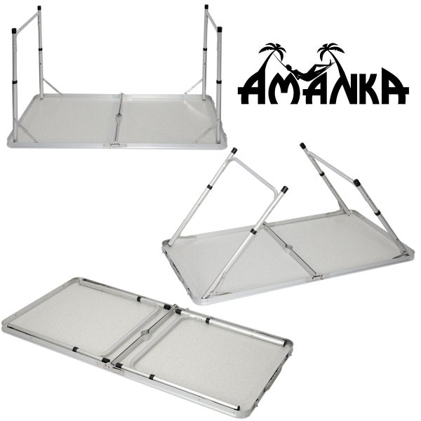 AMANKA klappbarer stabiler Campingtisch 120x60x70cm höhenverstellbar tragbar Kofferformat Aluminium Dunkel Grau