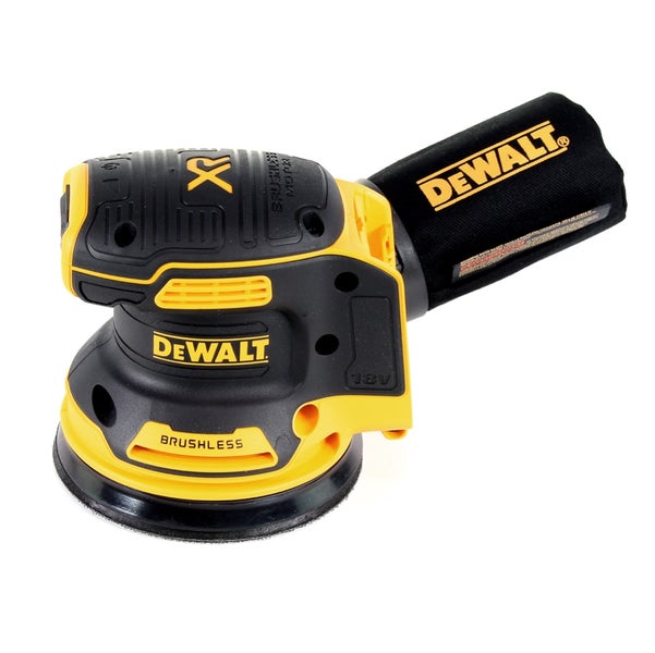 DeWalt Akku-Exzenterschleifer mit bürstenlosem Motor, 18 Volt, inklusive Staubsack.