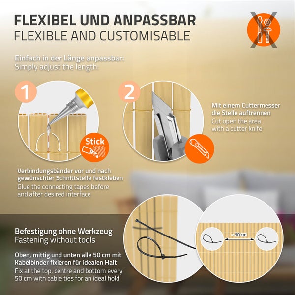 ECD Germany PVC Sichtschutzmatte 160x300 cm, Bambus, Sichtschutzzaun 3-Gewicht-Verstärkung, UV-beständig, Wasserdicht, Windschutz Balkonverkleidung Zaunblende Sichtschutz für Garten Balkon Terrasse