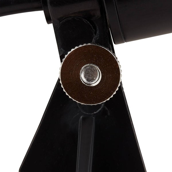 Nahaufnahme einer Rändelschraube mit braunem Einsatz an einer schwarzen Halterung.