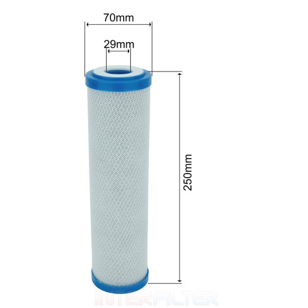 Ersatzfilterkartusche für Wasserfilter mit 250 Millimeter Länge 70 Millimeter Durchmesser und 29 Millimeter Innenöffnung