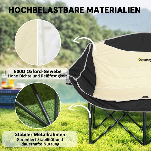 Outsunny Faltstuhl 2 Sitzer faltbar Campingstuhl mit Getränkehalter Tragetasche Outdoor Klappstuhl bis 250kg belastbar robust leicht gepolstert Angelstuhl Gartenstuhl für Garten Camping Strand
