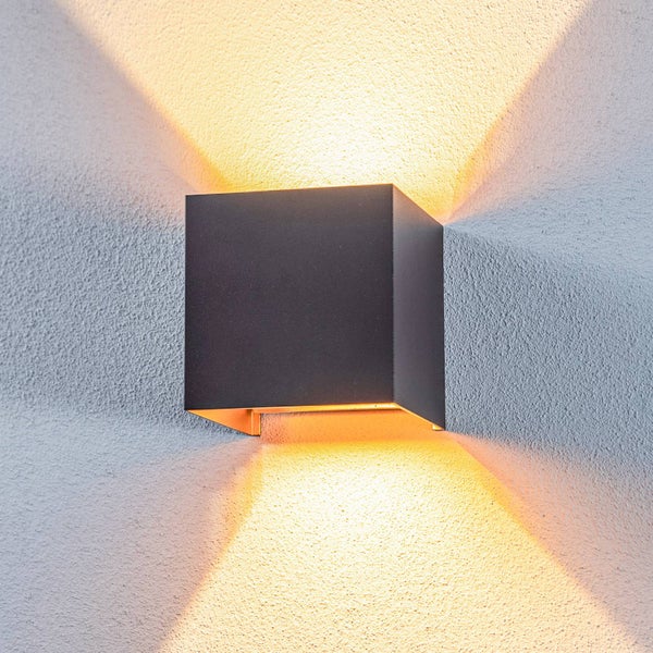 Lindby LED Wandleuchte außen Nivar (spritzwassergeschützt (Modern) in Schwarz aus Metall (1 flammig, ) - Außenwandleuchten Wandlampe Led Außenlampe Outdoor für Außenwand/Hauswand