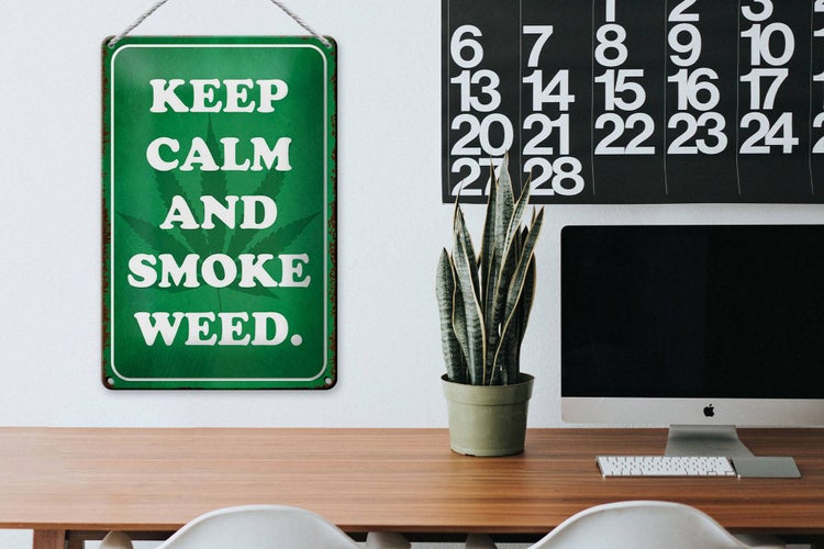 Blechschild Spruch 20x30cm Keep Calm and smoke weed