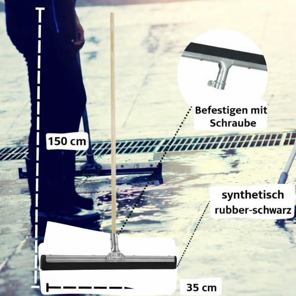 Reinigungsschieber mit Holzstiel und synthetischem Gummi, 35 mal 150 Zentimeter