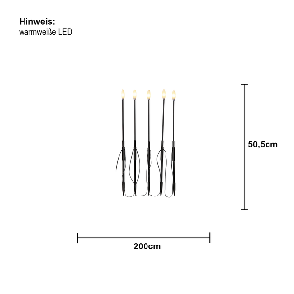 Abbildung von vier LED-Lichtern mit den Maßen 50,5 cm Höhe und 200 cm Länge