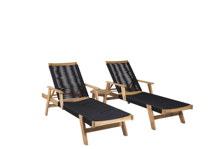 Acacia Lounge-Set 3 Teile schwarz,natur. 40 X 40 X 42 cm