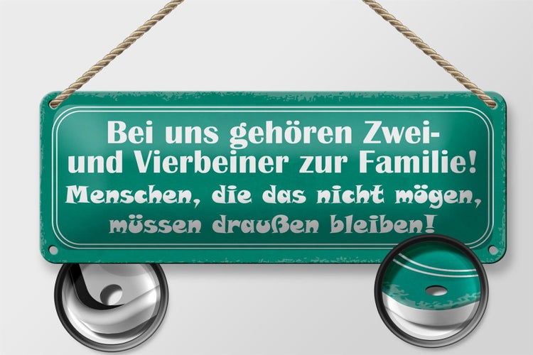 Blechschild Spruch 27x10cm Zwei und Vierbeiner zur Familie Dekoration
