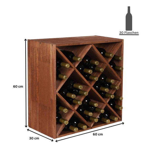 PROREGAL Modulares Weinregal Vincellar Mod HxBxT 60 x 60 x 30 cm Rauten Modul Für 30 Flaschen Massives Kiefernholz Braun Geölt