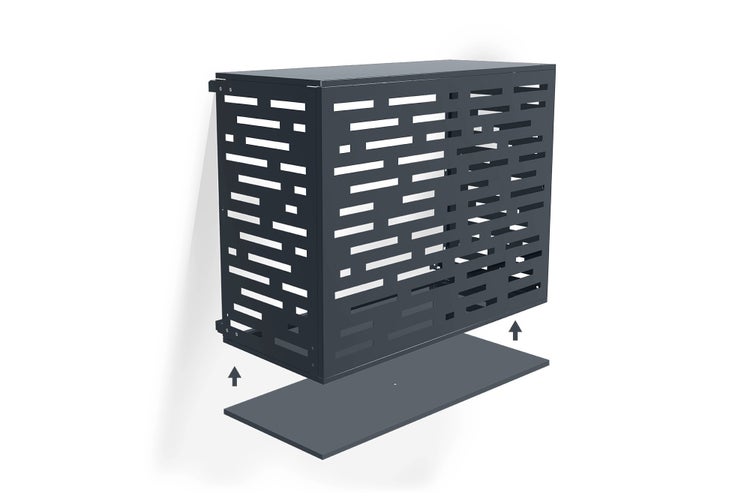 Abdeckung für Klimaanlage mit horizontalen Aussparungen und Bodenplatte