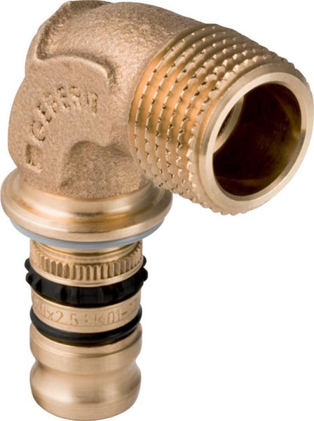 Geberit Übergangswinkel 90 Grad aus Rotguss mit Außengewinde und Pressanschluss für Verbundrohre.