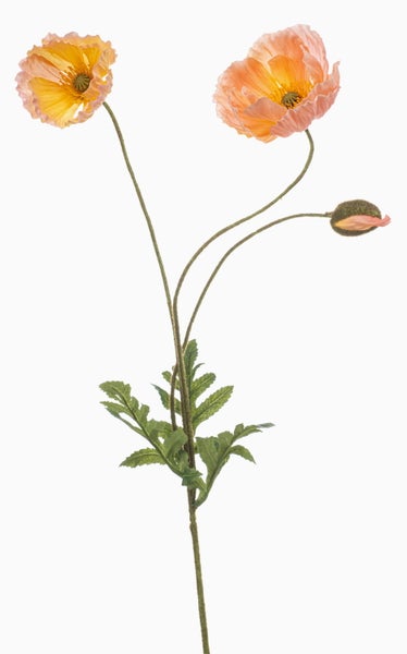 Künstliche Mohnblüte in Apricot aus Textilmaterial mit detailgetreuen Blütenblättern und Stempel.