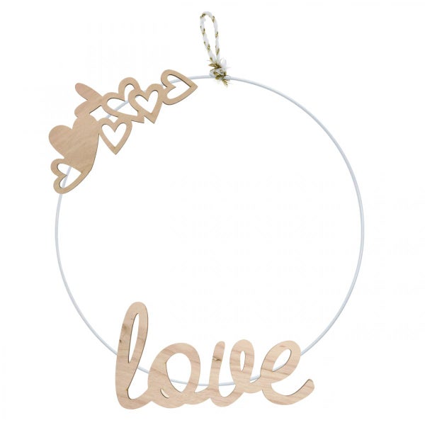 Dekorativer Kranz mit der Aufschrift Liebe, Hasenmotiv und Herzen zum Aufhängen