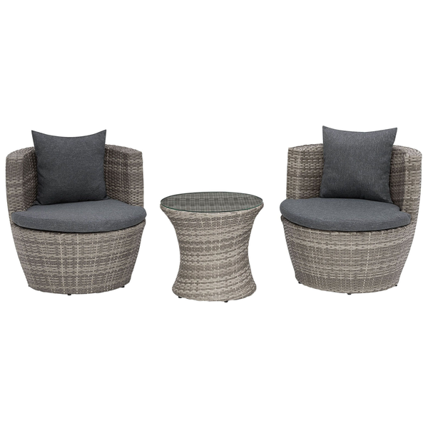 Bistro Set inkl. Kissen CAPRI Polyrattan Grau