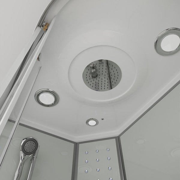 Home Deluxe - Komplettdusche WHITE PEARL - Maße 120 x 80 cm Rechts - inkl. Regendusche, Radio und Zubehör I Fertigdusche, Dusche, Duschtempel