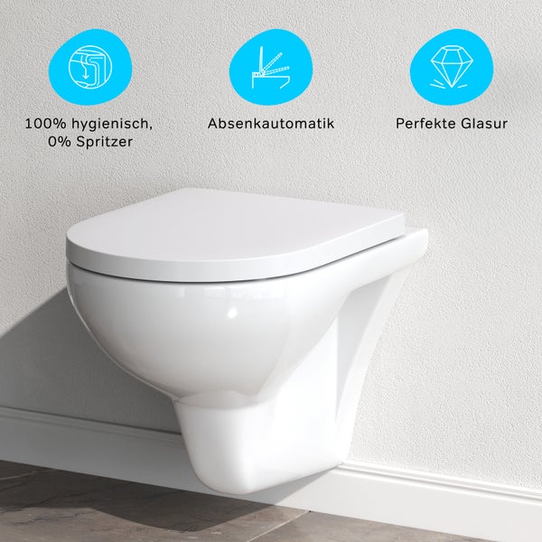 AM.PM Wand-WC  Tiefspüler ohne Spülrand weiß glänzend mit WC-Sitz CTA1700SC Hit
