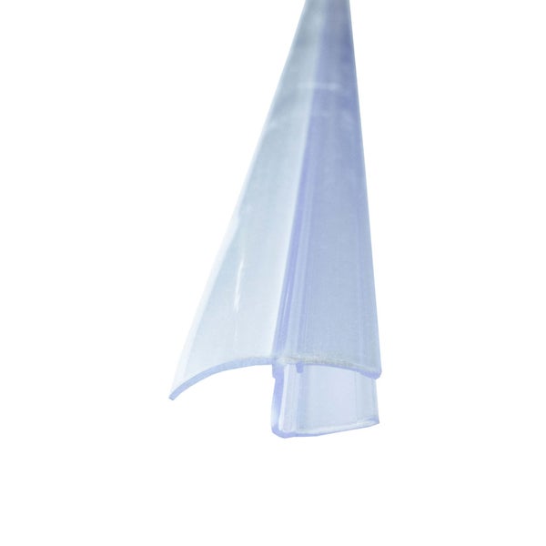 Transparente Duschdichtung aus Kunststoff für Glastüren mit U-Profil und flexibler Lippe.