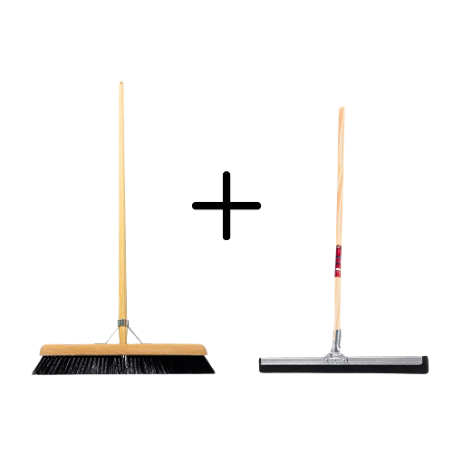 Kehrbesen und Abzieher mit Holzstiel für die Reinigung