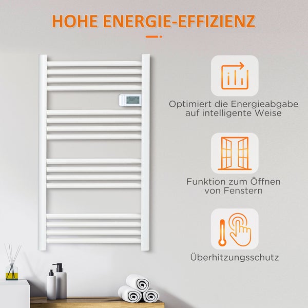 HOMCOM Handtuchheizkörper mit 16 Heizstäbe, für Badezimmer, mit Überhitzungsschutz, 540 x 960 mm, Aluminium, Weiß