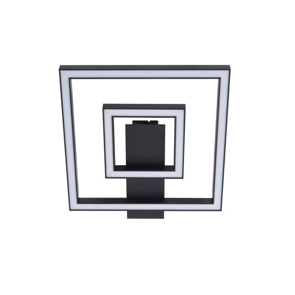 Quadratische LED-Wandleuchte oder Deckenleuchte in Schwarz mit zwei ineinander liegenden, leuchtenden Rahmen.
