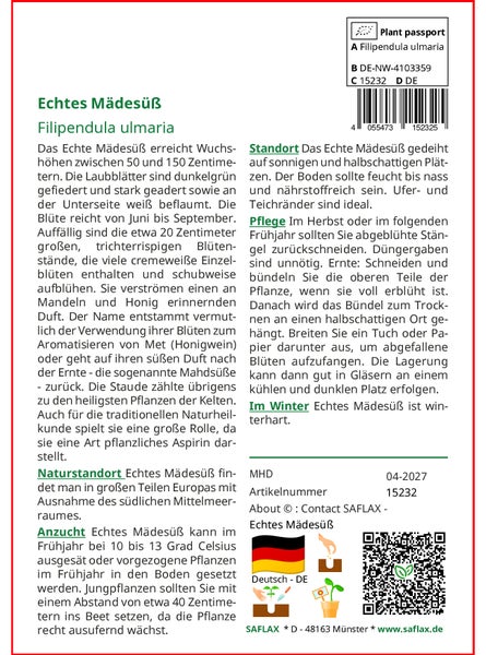 SAFLAX Geschenk Set - Echtes Mädesüß - Filipendula ulmaria - 500 Samen - Mit Geschenkbox, Versandaufkleber, Geschenkkarte und Anzuchtsubstrat