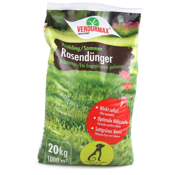 Verdurmax Frühling Sommer Rasendünger im 20 Kilogramm Sack für 1000 Quadratmeter