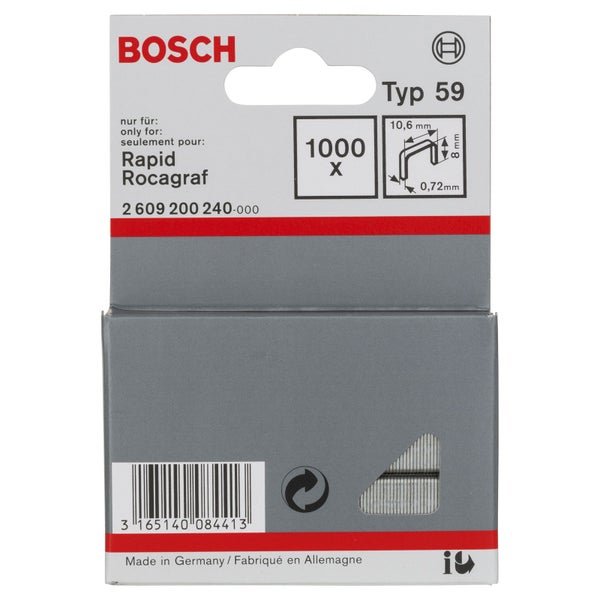 Bosch 1.000x Feindrahtklammer Typ 59, 10,6 x 0,72 x 8 mm - 2609200240
