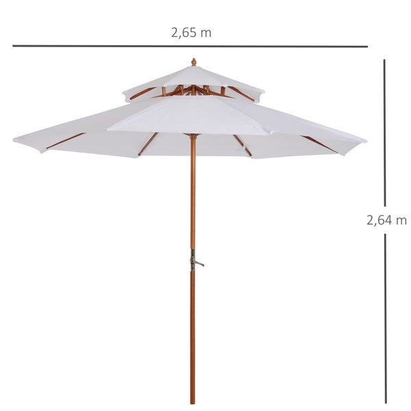 Outsunny Holz Sonnenschirm Holzschirm Gartenschirm Balkonschirm Doppeldach Creme