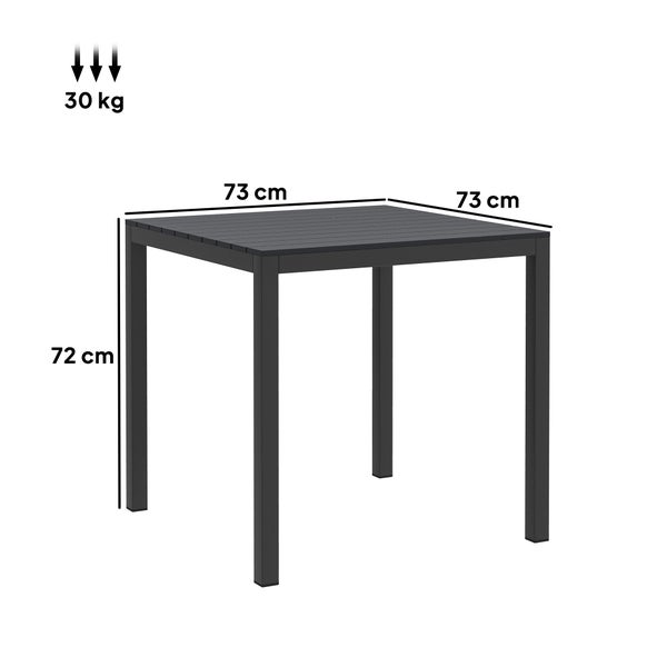 Outsunny Gartentisch Aluminium 73x73 cm Wetterfest Buffettisch mit Holzoptik, Campingtisch für 4 Personen rutschfest Balkontisch Outdoor Esstisch für Garten, Terrasse Balkon Schwarz