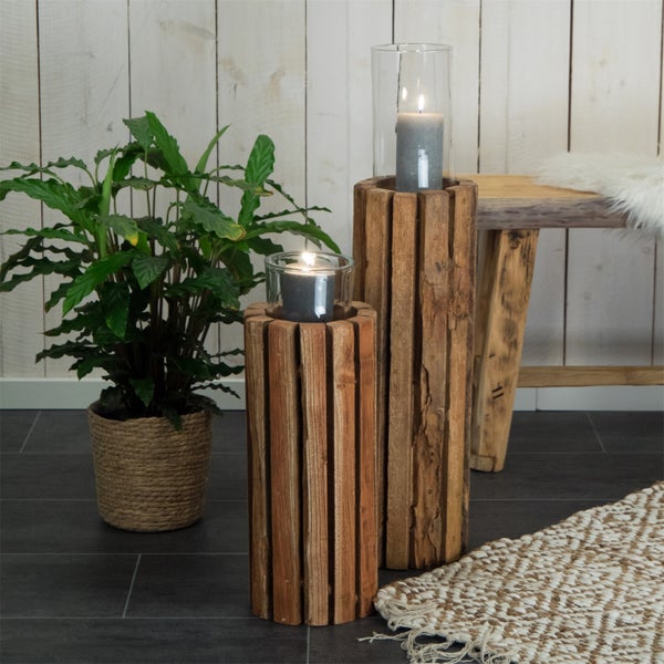 Deko-Säule Spira 55 Massivholz, rund, für Pflanzen, Kerzen naturfarben