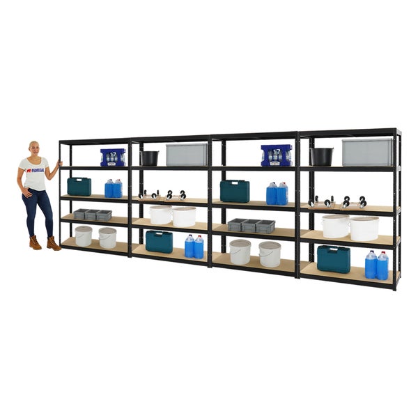 PROREGAL Mega Deal 4x Schwerlastregal Big Elephant S HxBxT 180 x 120 x 45 cm Fachlast 250 kg Schwarz
