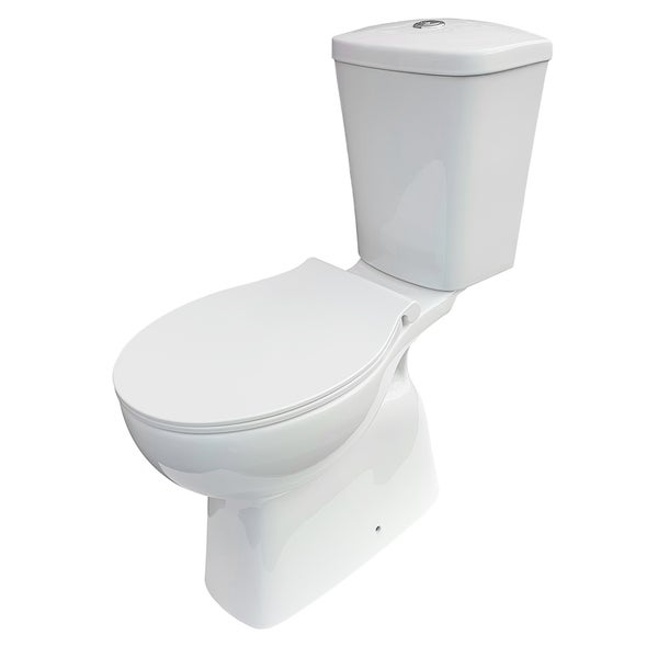Bodenstehende WC-Kombination aus Keramik mit Spülkasten und WC-Sitz.