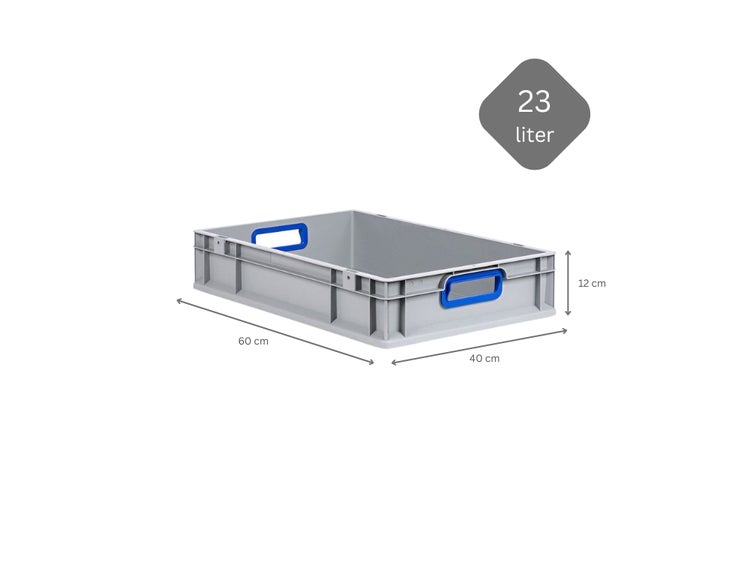PROREGAL Eurobox Nextgen Color HxBxT 12 x 40 x 60 cm 23 Liter Griffe Blau Offen Glatter Boden Eurobehälter Transportbox