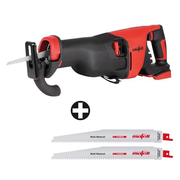 Mafell Säbelsäge inklusive zwei Hartmetall Sägeblätter mit Mafell Logo.