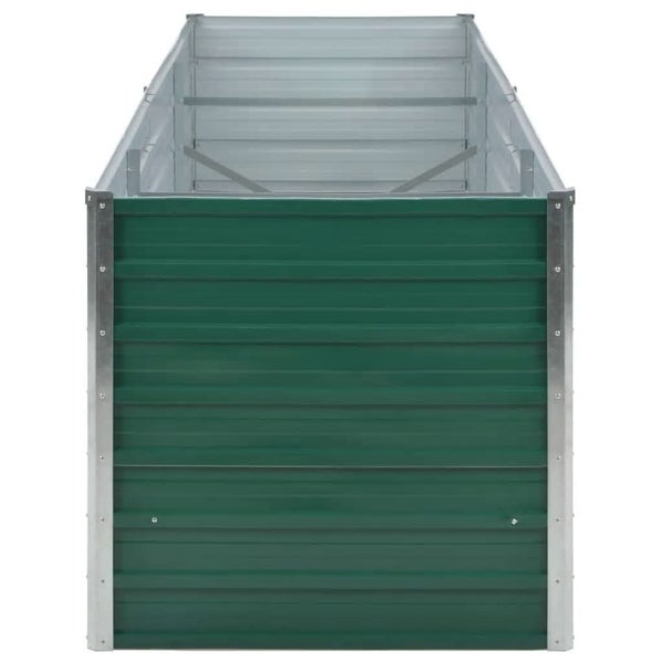 Detailansicht eines grünen Hochbeets mit Eckverbindung